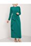 Crew Neck Asymmetrical Unlined Crepe Dress with Half Zipper at the Back - Emerald - 3