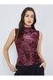 Women Burgundy Floral Velvet Tank Top - 3