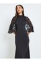 Women Black Sheer Cape Sleeves Mermaid Maxi Dress - 2