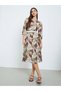 Women Floral Print A-Line Midi Dress with 3/4 Sleeves - 3