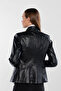 Women's Genuine Leather Black Leather Coat - 3