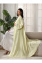 Women Yellow Floral Patchwork Detail Abaya - 4