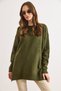 Women's Khaki Boat Neck Slit Washable Knit Sweater Kzk-19000714 - 4