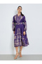 Women Purple Printed Belted Shirt Midi Dress - 3