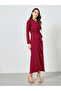 Women Burgundy Ruffled Front Maxi Dress - 3