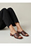 Women Brown Snake Skin Print Block Heel Sandals - 7