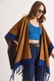 Women's Camel Hair Color-Blocked Poncho Cardigan Hrk-19000423 - 5