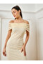 Women Beige Lace Sheath Midi Dress - 2