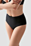 Women's High Waist Seamless Stripe Effect Gathering Bato Panties |   Black 9211 - 3