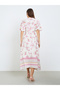 Women Pink Floral Short Sleeves A-Line Maxi Dress - 5
