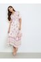 Women Pink Floral Short Sleeves A-Line Maxi Dress