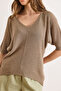 Women's Mink V-Neck Mercerized Bat Draped Knitwear Blouse Blz-19003210 - 6