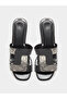 Women Black Snake Skin Print Block Heel Sandals - 5