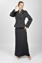 Men's Collared Buttoned Jacket & Women's Long Bell-Sleeve Skirt with Square Pockets - Smoked - 1196537 - 2