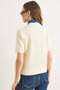 Women's Ecru Denim Collared Soft Textured Short Sleeve Knitwear Cardigan Hrk-19000467 - 7