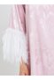 Women Jacquard Jalabiya with Faux Feather Trim - 4