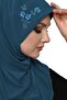 Tactical Stone Handcrafted Bead Embroidered Petrol Color Ready Turban Hijab Bonnet Prayer Cloth