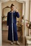 Women's Polo Collar Full Buttoned Knitwear Dress with Contrast Stripe Detail
