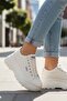 Women's White Platform Sole Sneaker - Casual Sports Shoes with Thick Wavy Soles