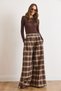 Women's Brown Belt Detailed Casual Plaid Trousers with Pockets Pnt-19000391 - 3