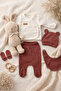 Waffle Fabric Organic Cotton Bear-Ear Hat Boxed 5-Piece Hospital Discharge Set - 6