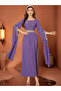 Women Purple Rhinestone Embellished Slit Sleeve Jalabiya
