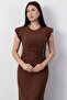 Crew Neck Buttoned Waist Slit Dress Grs3870 - 2