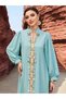 Women Turquoise Rhinestone Embellished Golden Trim Jalabiya - 4