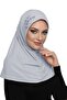 Tactical Stone Handcrafted Bead Embroidered Light Gray Ready-made Turban Hijab Bonnet Prayer Cover - 3