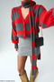 Women's Red Scarf Knitwear Cardigan – Soft Textured Oversize - 4