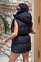 Women’s Hooded Puffer Vest, Black – Oversized Water-Repellent Drawstring Waist Sports Vest - 4