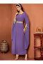 Women Purple Rhinestone Embellished Slit Sleeve Jalabiya - 3