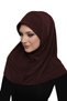 Takmatik Stone Handcrafted Beaded Embroidered Coffee-Colored Instant Turban Hijab Medical Suitable Prayer Cover - 4