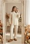 Women's Brooched Cream Corded Knitwear Top and Bottom Set with Tunic and Trousers - 3
