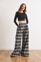 Women's Gray Belt Detailed Casual Plaid Trousers with Pockets Pnt-19000391 - 3