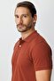 Kiremit Modern Fit Narrow Fit Polo Collar Plain Short Sleeve 100% Cotton T-Shirt - 5