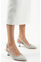 Women's Short Heeled Pearl Wedding Dress Evening Dress Shoes Silver - 2