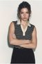 Women's Black Cream Polo Collar Striped Ribbed Thick Strap Summer Knitwear Blouse 20258014 - 4