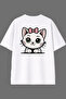 تي شيرت أبيض كبير الحجم بتصميم Sweet Cat مطبوع من الخلف