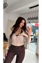 Beige Boat Neck Zippered Stretchy Blouse