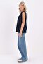 Navy Blue-Crew Neck Sleeveless Cotton T-Shirt - 3
