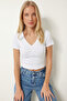 Drawstring Detailed Ribbed Knitted Blouse Lex0001 White