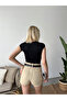 Women's Black Crew Neck Lined Polyamide Elastane Basic Blouse - 6