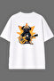 Rocker Dog Design White Oversize T-Shirt with Back Print