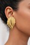 Women's Yellow Steel Monstera Leaf Design Stud Earrings