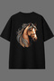 Horse 1 Design Black Oversize T-Shirt with Back Print