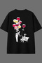 Wine Balloons Design Back Printed Black Oversize t Shirt