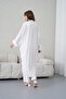 Women's Front Embroidered Beaded Linen Kimono Cardigan and Pants Top and Bottom Set - 7