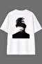 Hugging Man Design Back Printed White Oversize t Shirt