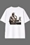 Thoughtful Man Design White Oversize T-Shirt with Back Print